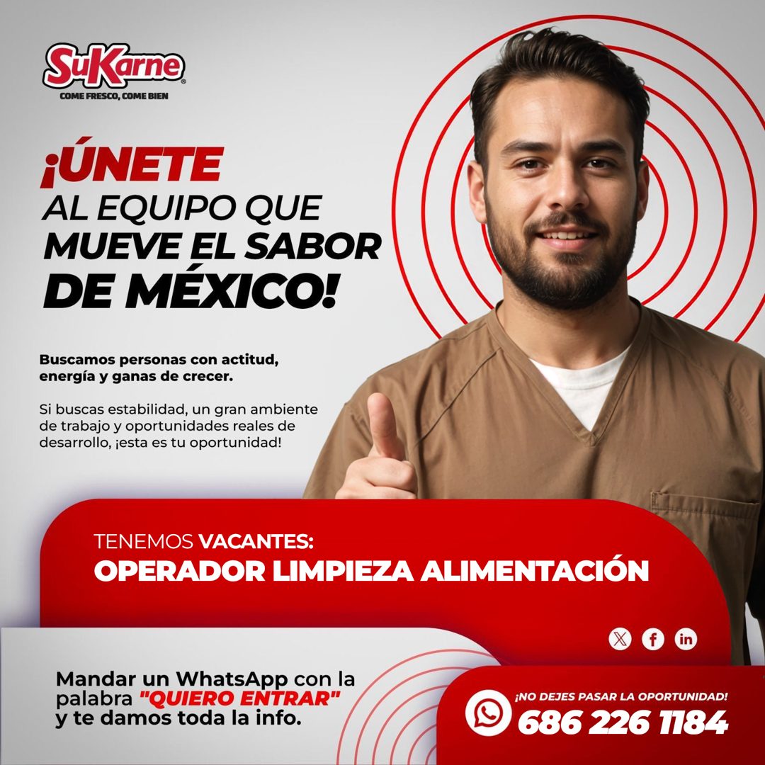 Banner del anuncio de la vacante: SiKarne · COME FRESCO, COME BIEN · ¡ÚNETE · AL EQUIPO QUE · MUEVE EL SABOR · DE MÉXICO! · Buscamos personas con actitud, · energía y ganas d