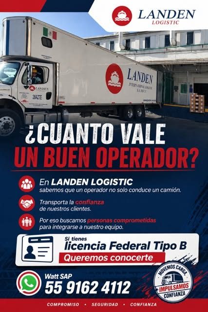 Banner del anuncio de la vacante: LANDEN · LOGISTIC · LANDEN · MUN CINLINGS · ¿CUANTO VALE · UN BUEN OPERADOR? · En LANDEN LOGISTIC · sabemos que un operador no solo conduce 