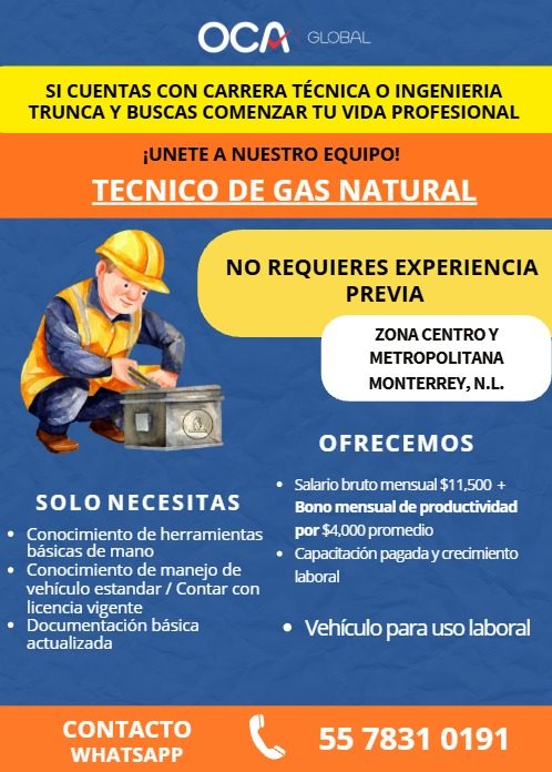 Banner del anuncio de la vacante: ОСЛ · GLOBAL · SI CUENTAS CON CARRERA TÉCNICA O INGENIERIA · TRUNCA Y BUSCAS COMENZAR TU VIDA PROFESIONAL · ¡UNETE A NUESTRO EQUIPO! · TECNI