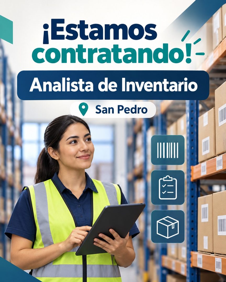 Banner del anuncio de la vacante: ¡Estamos · / · contratando! - · Analista de Inventario · San Pedro