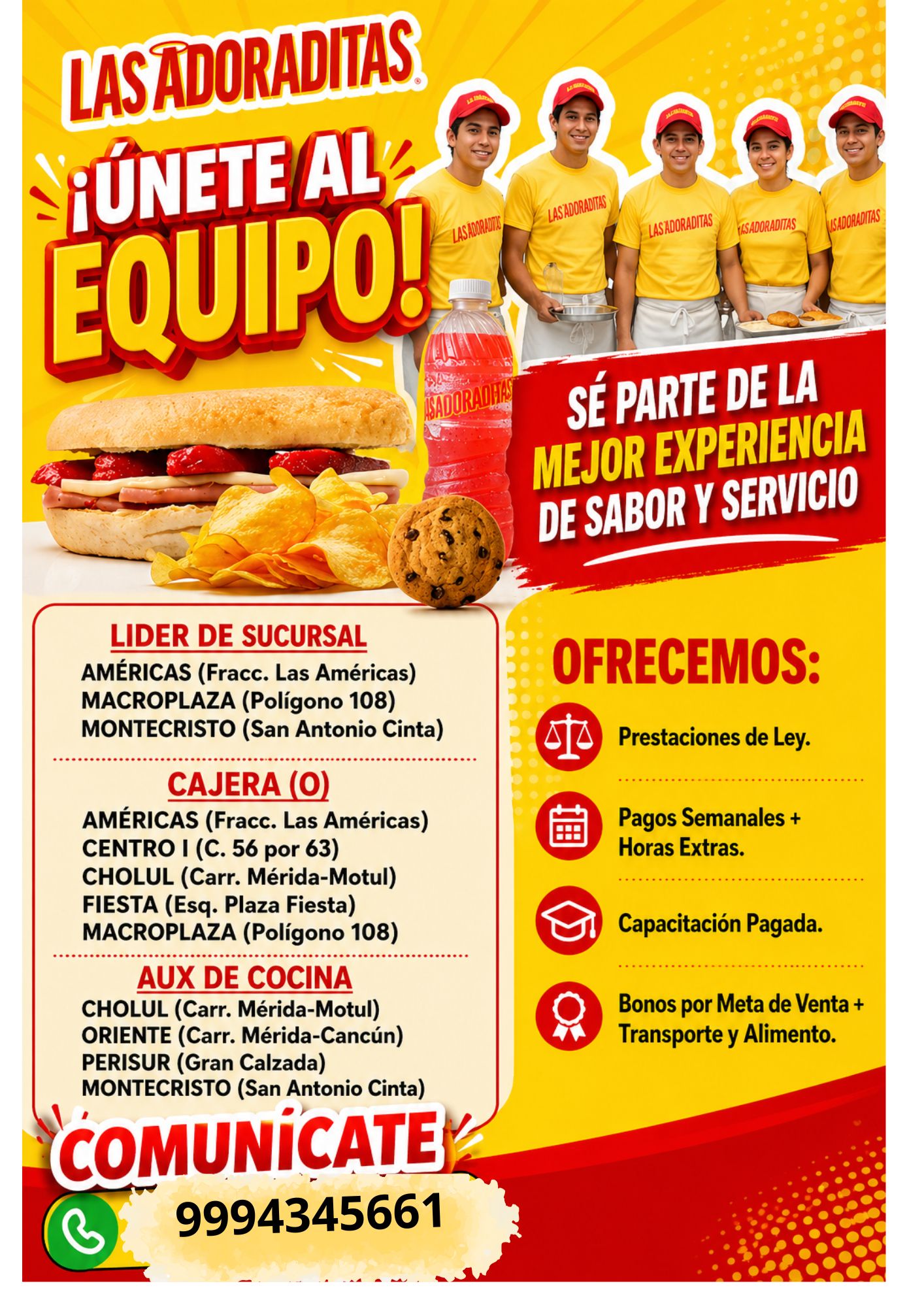 Banner del anuncio de la vacante: LAS ADORADITAS. · ¡UNETE AL · EQUIPO! · ASADORADHAS · LAS ADORADITAS · LAS ADORADITAS · AS ADORADITAS · USADORADITAS · SÉ PARTE DE LA · MEJO
