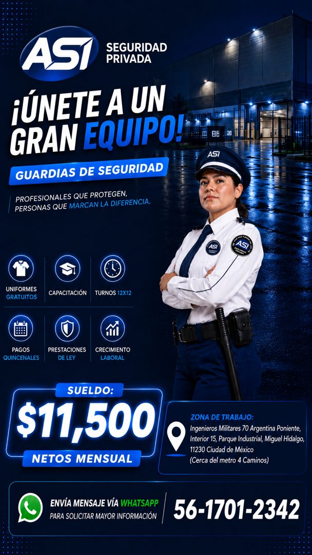 Banner del anuncio de la vacante: AST · SEGURIDAD · PRIVADA · ¡ÚNETE A UN · GRAN EQUIPO!* · GUARDIAS DE SEGURIDAD · PROFESIONALES QUE PROTEGEN, · PERSONAS QUE MARCAN LA DIFER