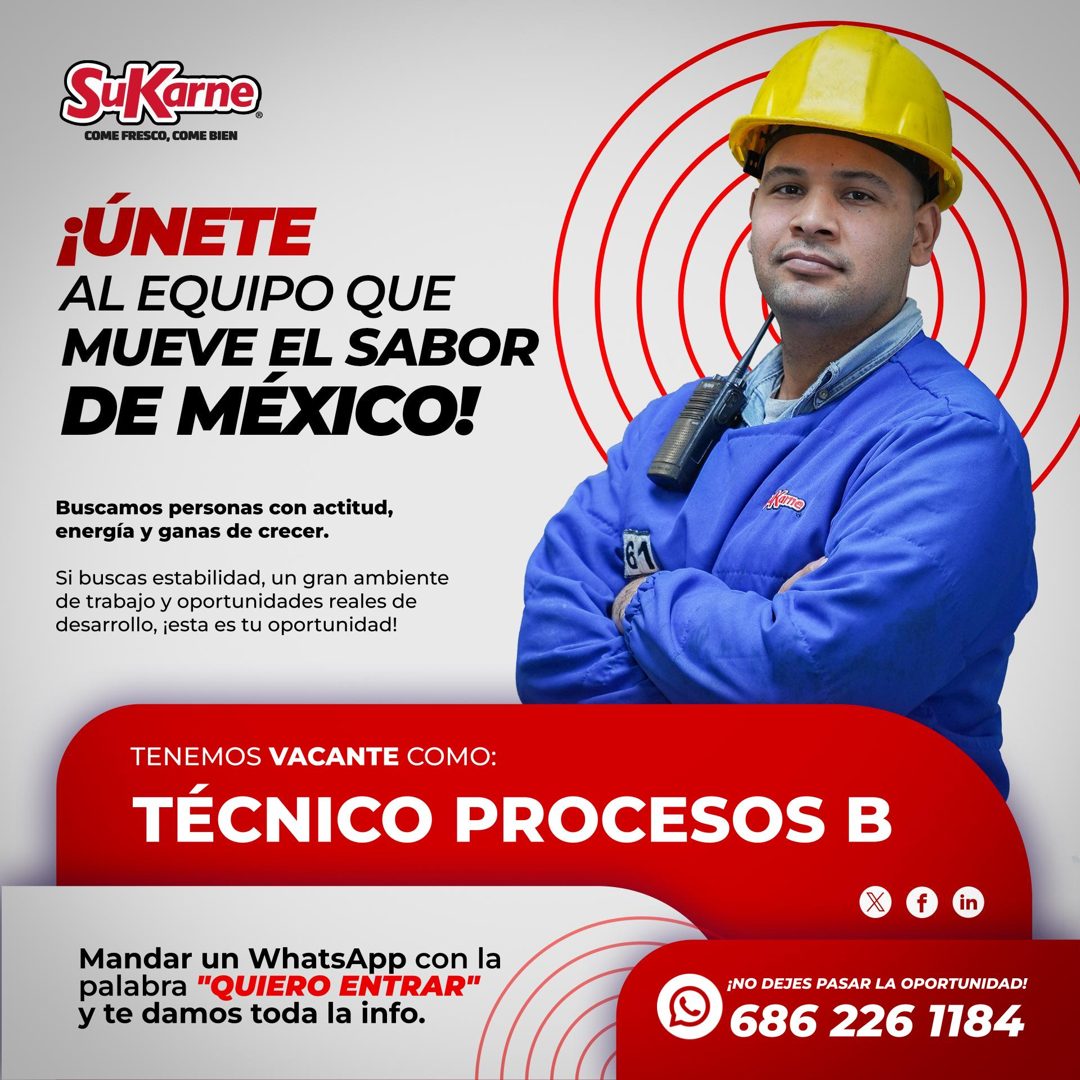 Banner del anuncio de la vacante: SiKarne · COME FRESCO, COME BIEN · ¡ÚNETE · AL EQUIPO QUE · MUEVE EL SABOR · DE MÉXICO! · Buscamos personas con actitud, · energía y ganas d