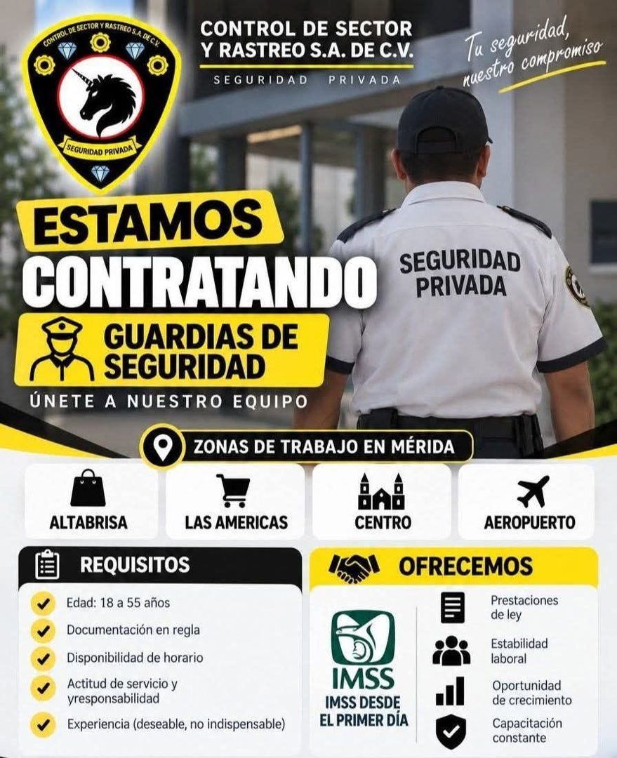 Banner del anuncio de la vacante: CONTROL DE SECTOR Y RASTREO SA DECI · CONTROL DE SECTOR · Y RASTREO S.A. DE C.V. · SEGURIDAD · PRIVADA · Tu seguridad, · nuestro compromiso 