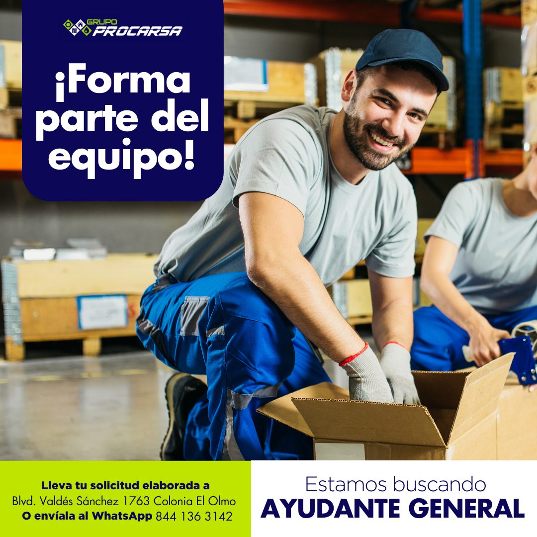 Banner del anuncio de la vacante: RUPI · ›PROCARGA · ¡Forma · parte del · equipo! · Lleva tu solicitud elaborada a · Blvd. Valdés Sánchez 1763 Colonia El Olmo · O envíala al 
