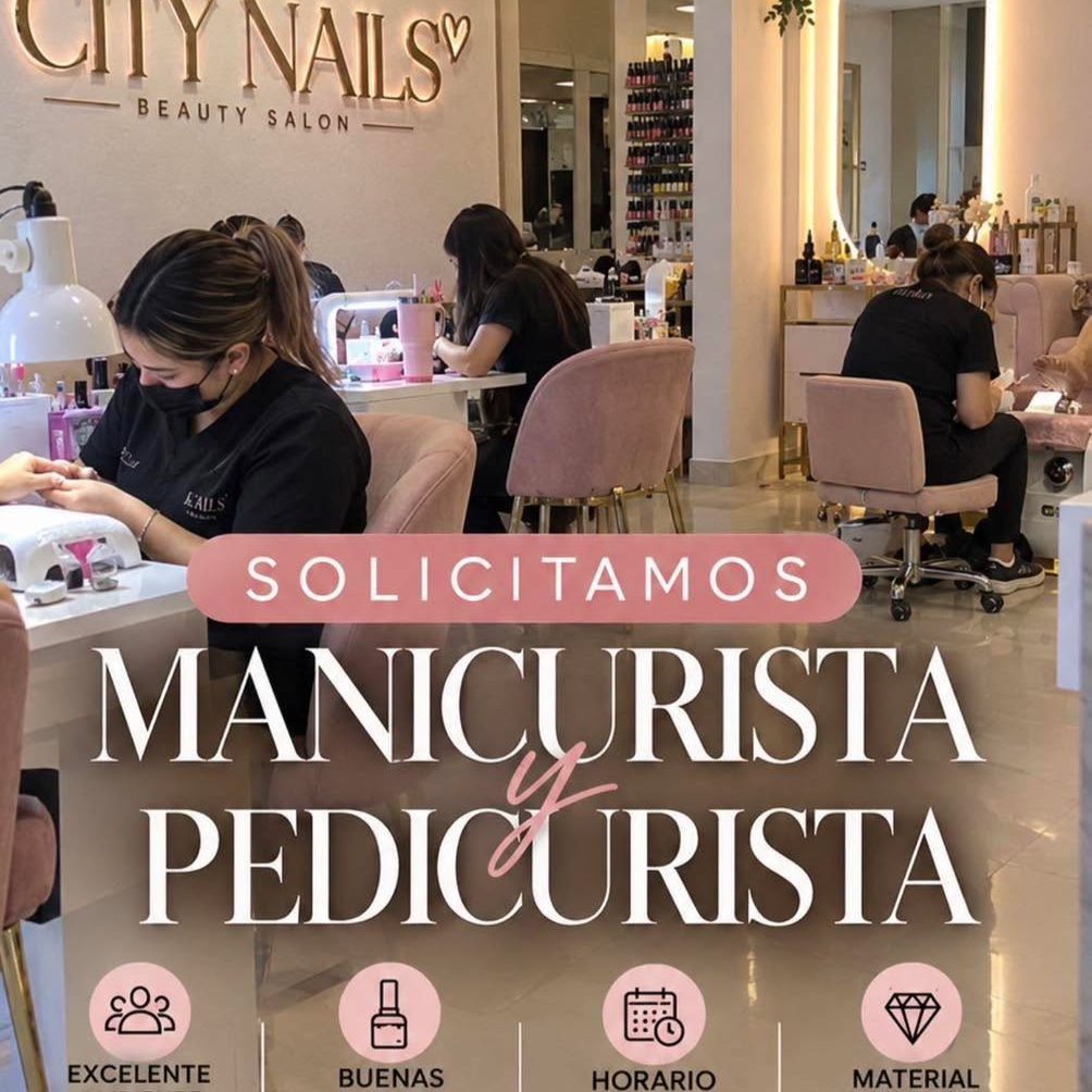 Banner del anuncio de la vacante: LI! Y NAILSY · BEAUTY SALON · FALLS · SOLICITAMOS · MANICURISTA · PEDICURISTA · EXCELENTE · BUENAS · HORARIO · MATERIAL