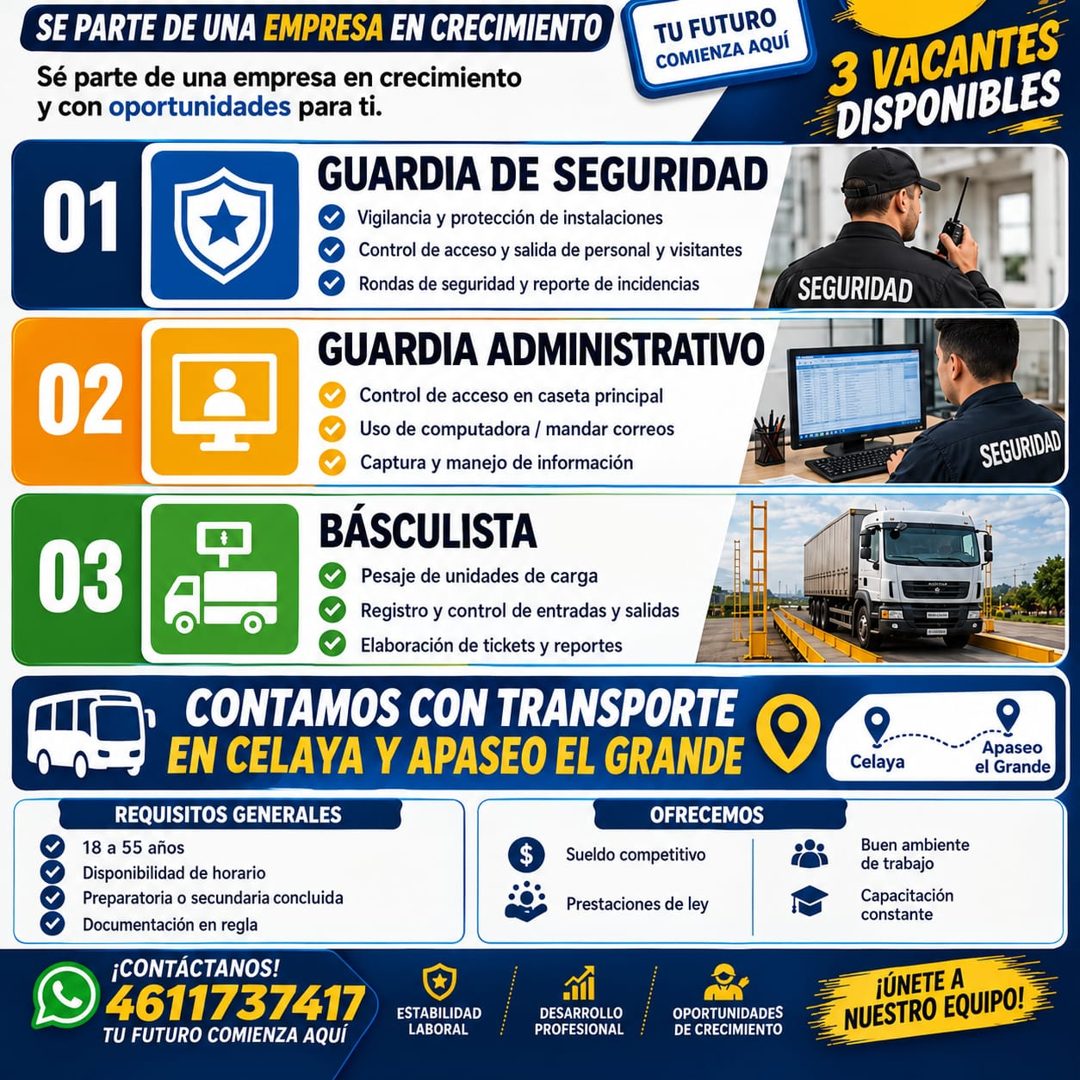 Banner del anuncio de la vacante: SE PARTE DE UNA EMPRESA EN CRECIMIENTO · Sé parte de una empresa en crecimiento · y con oportunidades para ti. · TU FUTURO · COMIENZA AQUÍ ·