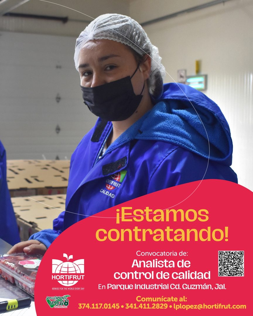 Banner del anuncio de la vacante: HORTIFRUT · BERRIES FOR THE WORLD EVERY DAY · ReCLUTAMIeNAO · seguro · HORTIFRUT MX · FORTIFRUT · CALIDAD · ¡Estamos · contratando! · Convoc