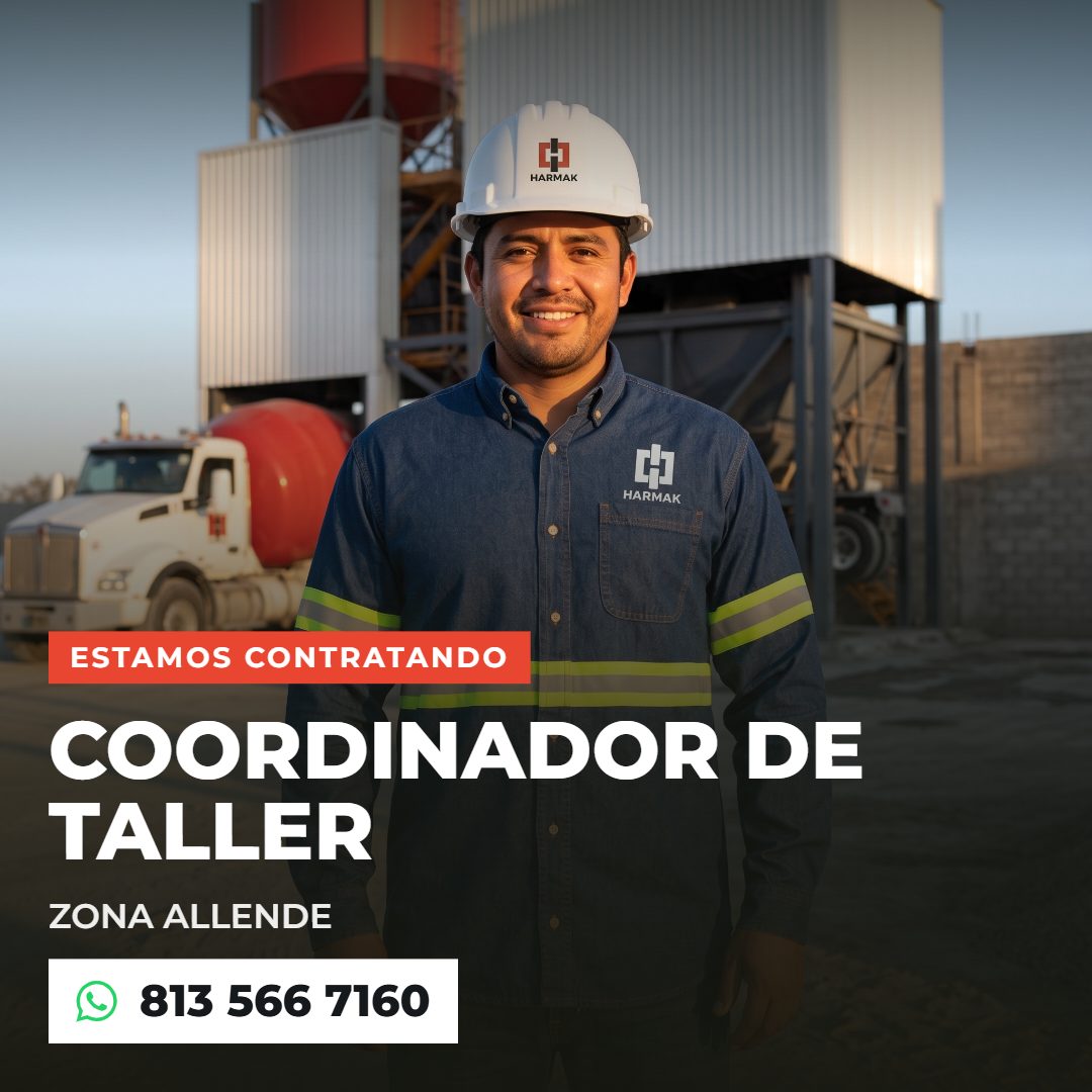 Banner del anuncio de la vacante: HARMAK · HARMAK · ESTAMOS CONTRATANDO · COORDINADOR DE · TALLER · ZONA ALLENDE · 813 566 7160