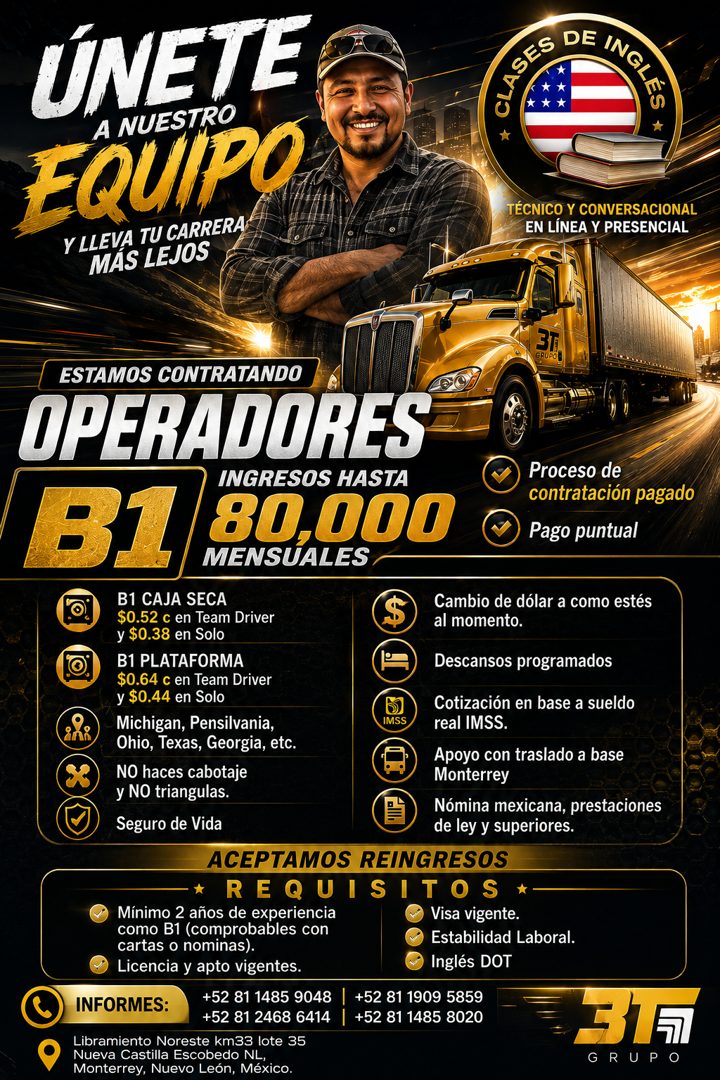 Banner del anuncio de la vacante: ÚNETE · A NUESTRO · EQUIPO · Y LLEVA TU CARRERA · MAS LEJOS · TÉCNICO Y CONVERSACIONAL · EN LÍNEA Y PRESENCIAL · 3T · GRUPO! · ESTAMOS CONTR