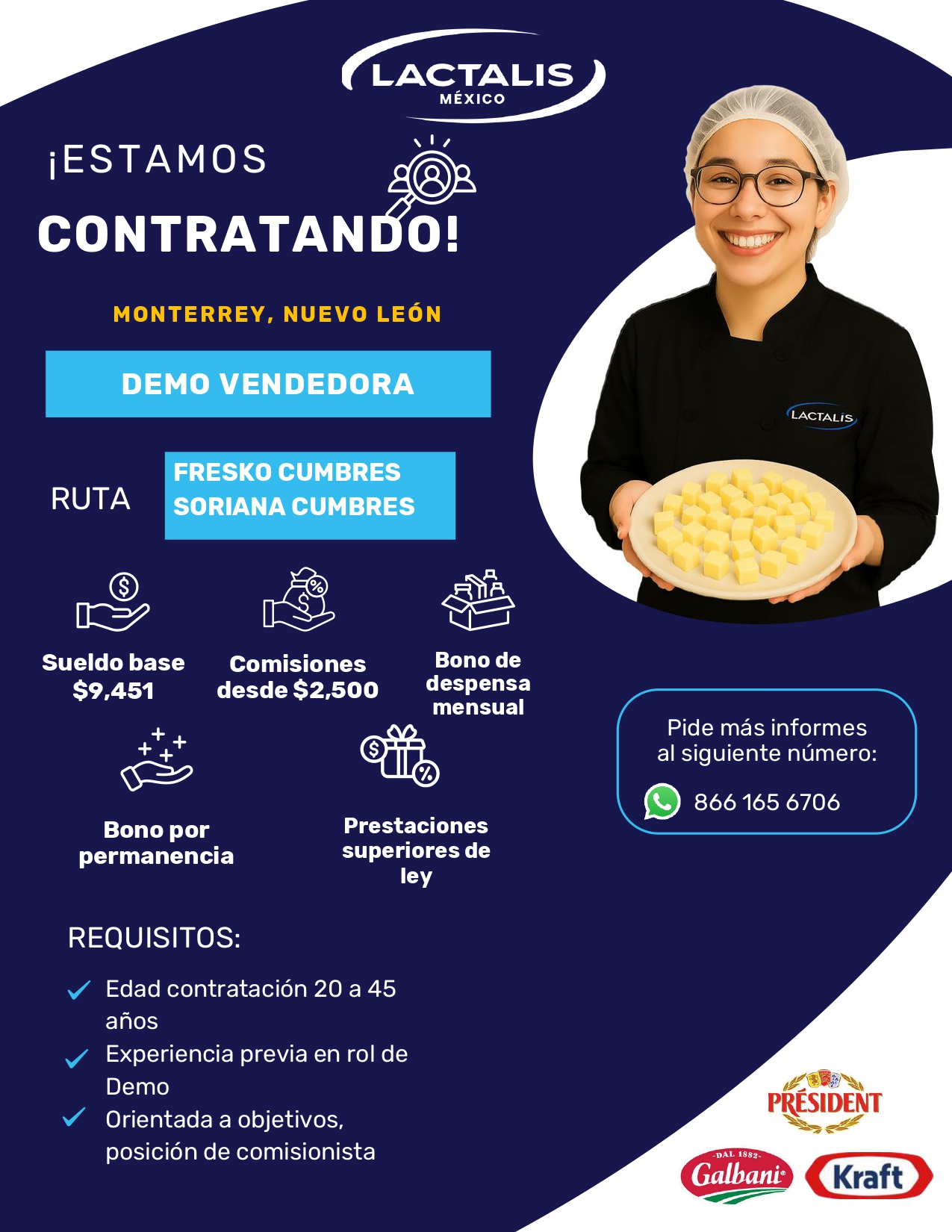 Banner del anuncio de la vacante: ¡ESTAMOS · CONTRATANDO! · PROMOVENDEDOR(A) · • · • · RUTAS: · SALTILLO, COAH · SANTA · CATARINA, N.L · Sueldo · base · Vales de · despensa ·