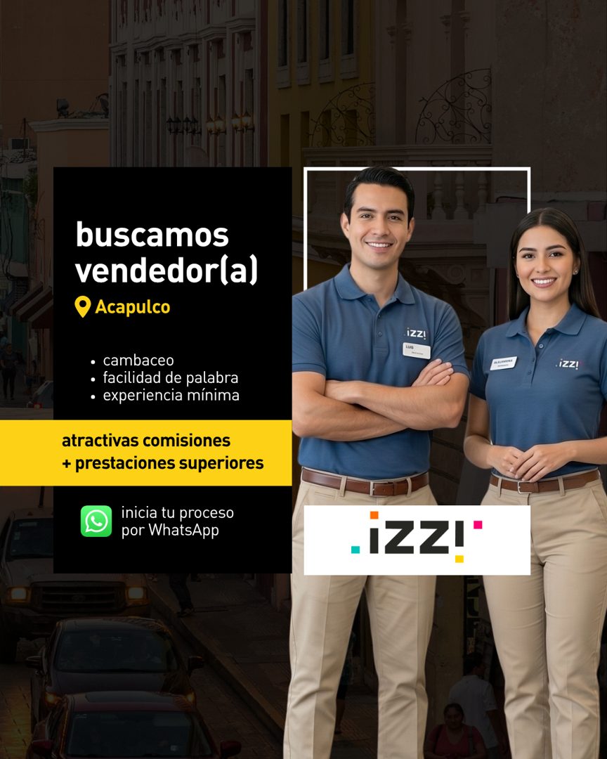Banner del anuncio de la vacante: buscamos · vendedor(a) · • Acapulco · • cambaceo · • facilidad de palabra · • experiencia mínima · atractivas comisiones · + prestaciones su