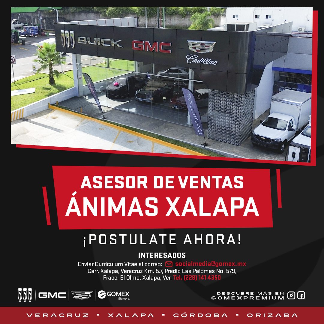 Banner del anuncio de la vacante: W) BLICK · SMC · Cadelac · SA-LIGAD · 655 · GMC · VERACRUZ · ASESOR DE VENTAS · ÁNIMAS XALAPA · ¡POSTULATE AHORA! · INTERESADOS · Enviar Cur