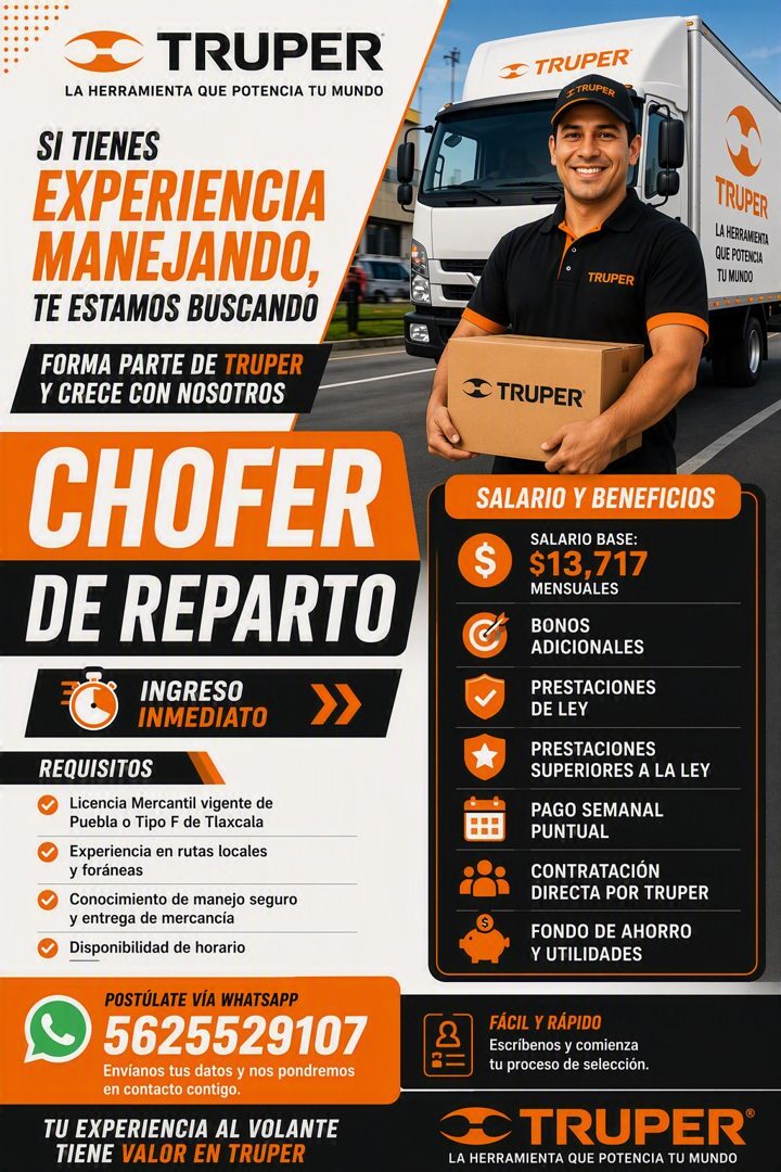 Banner del anuncio de la vacante: TRUPER · LA HERRAMIENTA QUE POTENCIA TU MUNDO · SI TIENES · EXPERIENCIA · MANEJANDO, · TE ESTAMOS BUSCANDO · FORMA PARTE DE TRUPER · Y CRECE