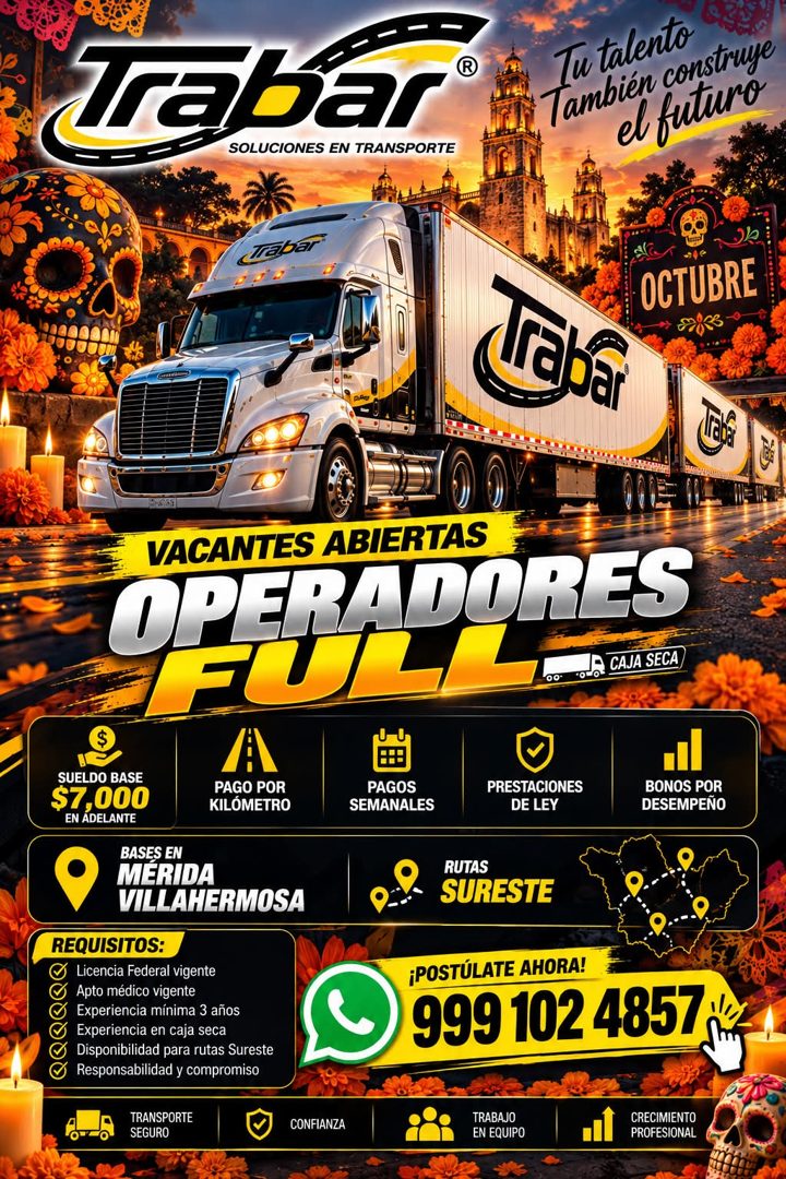 Banner del anuncio de la vacante: Trabar · 1u talento · También construye · el futuro · Trabar · OCTUBRE · Tra · VACANTES ABIERTAS · OPERADORES · FULL · JA CAJA SECA) · SUELD