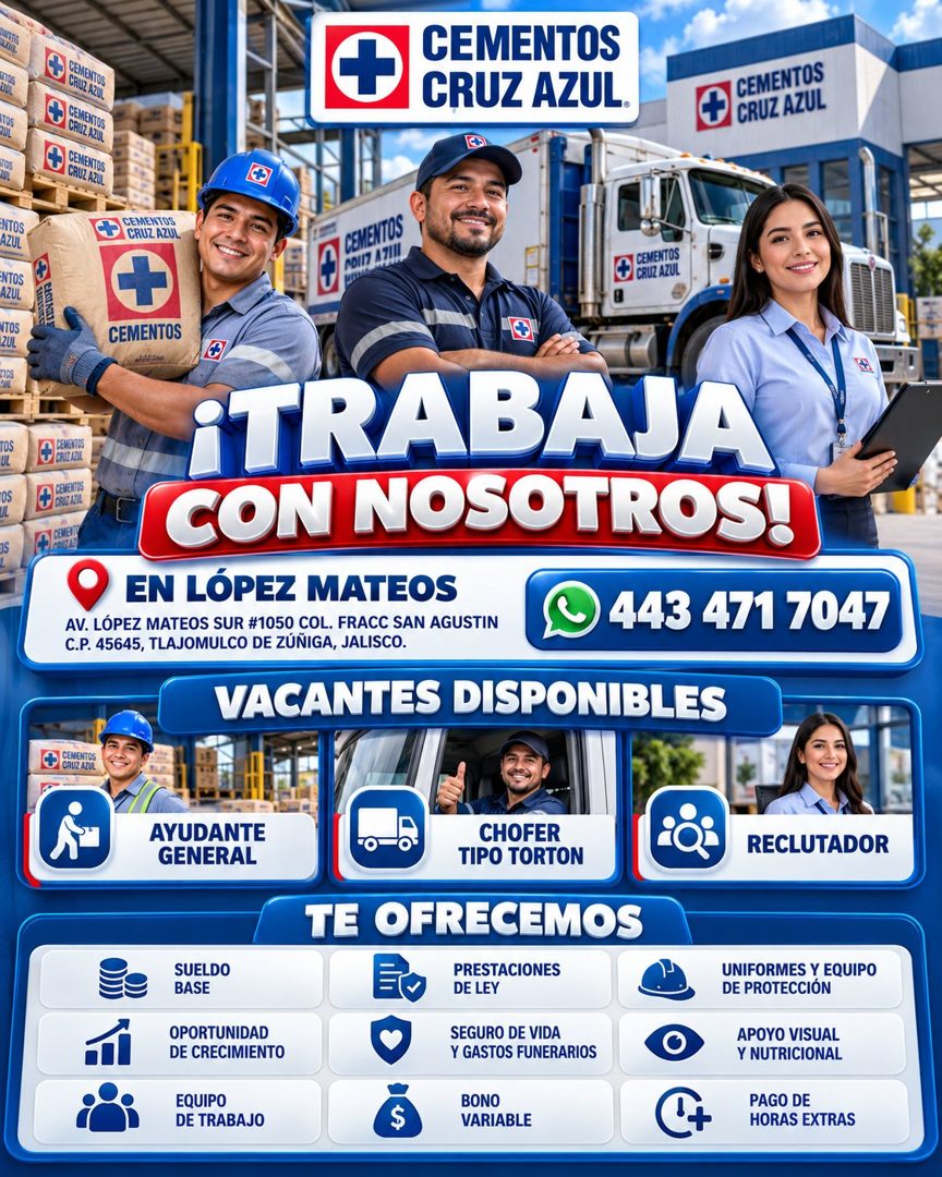 Banner del anuncio de la vacante: MITES · Ani. · ITOS · VOL · SIOS · 20L · •NTOS · AZUL · NTOS · AZUL · NTOS · ZUL · SIDS · TOS · UL · OS · UL · GENENTOS · GRUZ AZVL · CEMENT