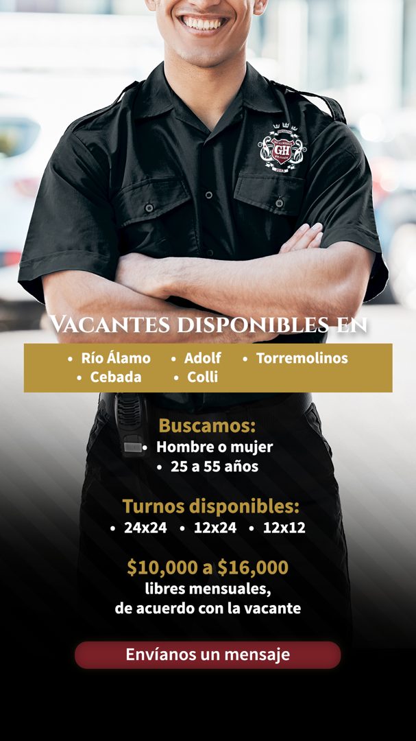 Banner del anuncio de la vacante: VACANTES DISPONIBLES EN · • Río Álamo • Adolf · • Torremolinos · • Cebada · • Colli · Buscamos: · • Hombre o mujer · • 25 a 55 años · Turnos
