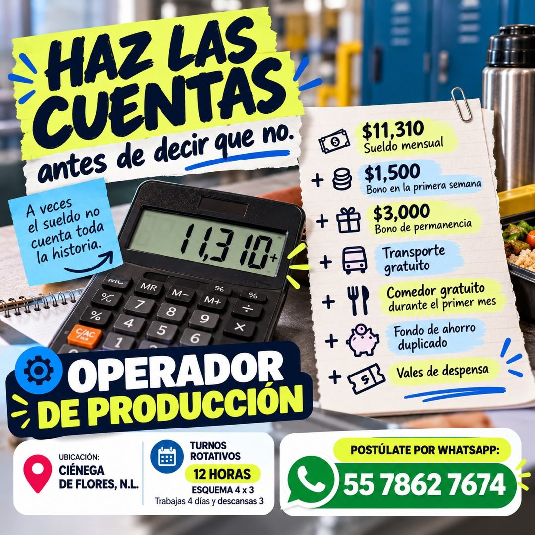 Banner del anuncio de la vacante: HAZ LAS · CUENTAS · antes de decir que no. · A veces · el sueldo no · cuenta toda · la historia. · + · 113 10 · VIC · % · MR · M- · 7 · % · 