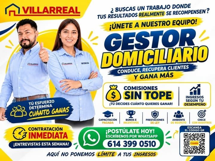 Banner del anuncio de la vacante: VILLARREAL · ASVLLASSCAL · WINIA · 2 BUSCAS UN TRABAJO DONDE · TUS RESULTADOS REALMENTE SE RECOMPENSEN ? · ¡ÚNETE A NUESTRO EQUIPO! · GESTOR