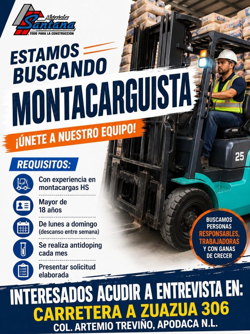 Banner del anuncio de la vacante: Materiales · Santaa · TODO PARA LA CONSTRUCCION · GENE* · CICEN · ESTAMOS · BUSCANDO · MONTAGARGUISIA · ¡ÚNETE A NUESTRO EQUIPO! · 25 · REQU