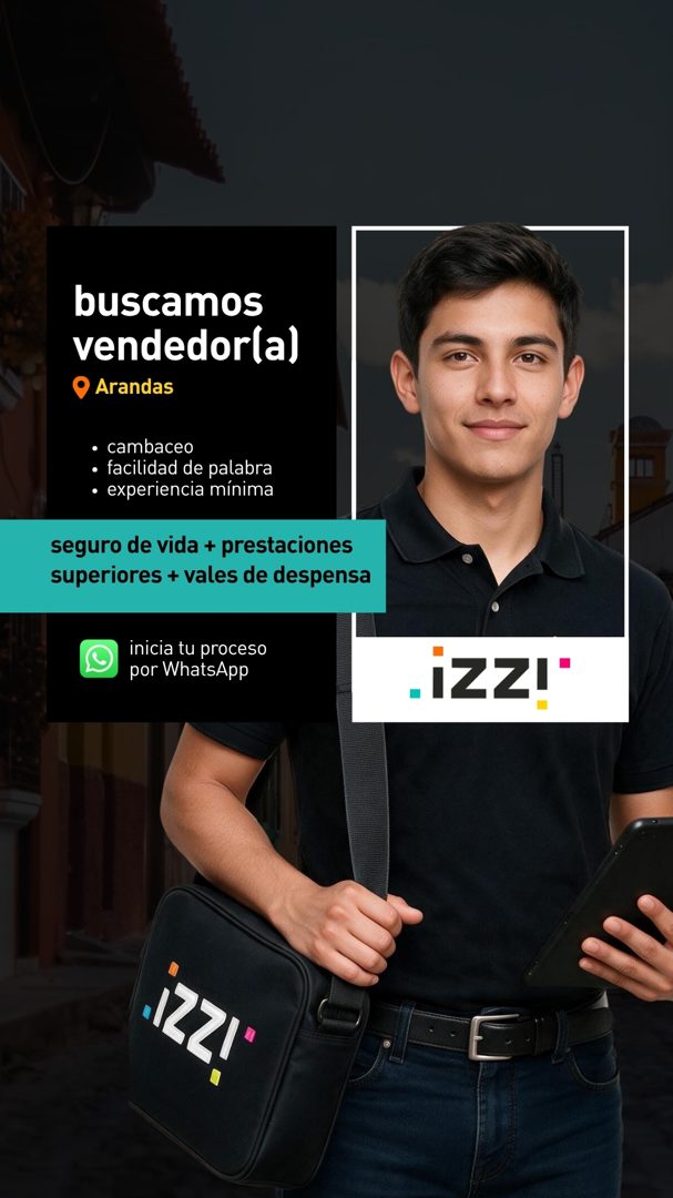 Banner del anuncio de la vacante: buscamos · vendedor(a) · Arandas · • cambaceo · • facilidad de palabra · • experiencia mínima · seguro de vida + prestaciones · superiores +