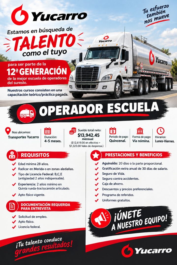 Banner del anuncio de la vacante: 6 Yucarro · Estamos en búsqueda de · TALENTO · como el tuyo · Yucarro · para ser parte de la · 12ª GENERACIÓN · de la mejor escuela de opera