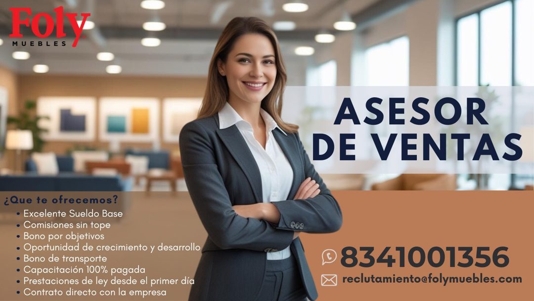 Banner del anuncio de la vacante: MUEBLES · ¿Que te ofrecemos? · • Excelente Sueldo Base · • Comisiones sin tope · • Bono por objetivos · • Oportunidad de crecimiento y desar