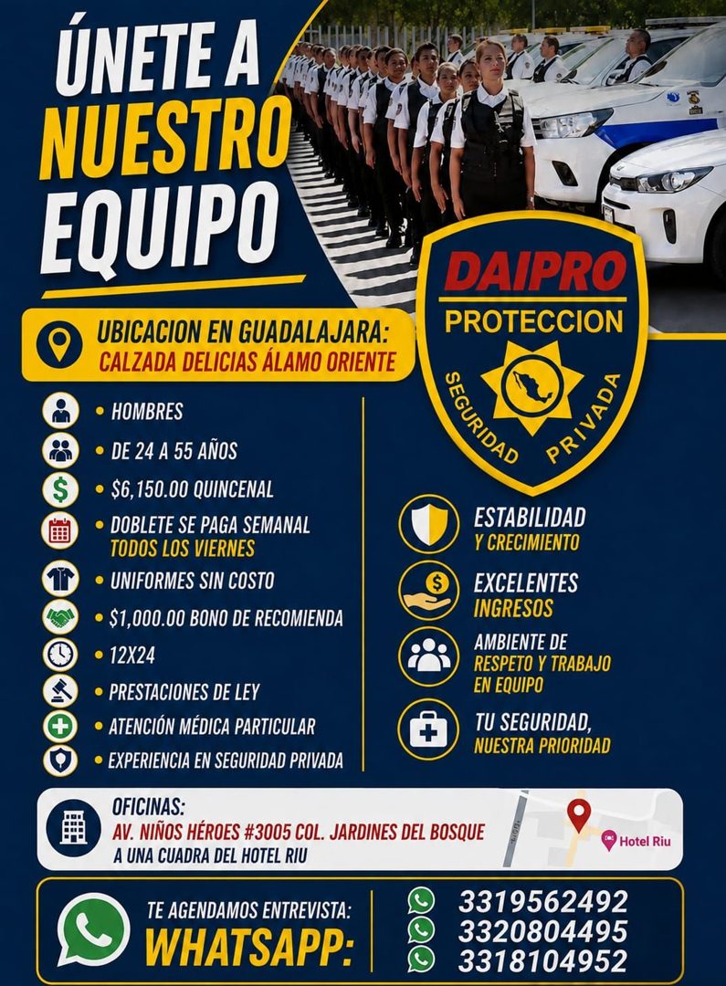 Banner del anuncio de la vacante: ÚNETE A · NUESTRO · EQUIPO · Flash · UBICACION EN GUADALAJARA: · CALZADA DELICIAS ÁLAMO ORIENTE · • HOMBRES · i • DE 24 A 55 AÑOS · $ · • $6