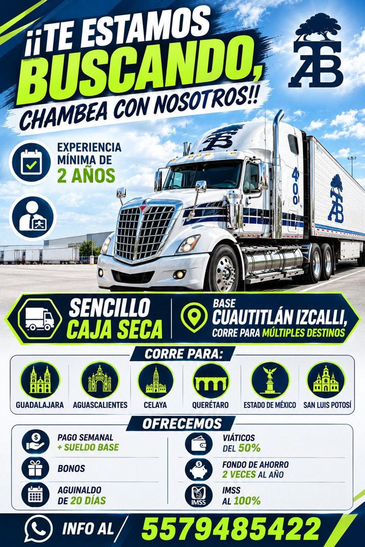 Banner del anuncio de la vacante: ¡¡TE ESTAMOS · BUSCANDO · CHAMBEA CON NOSOTROS!! · 15 · EXPERIENCIA · MÍNIMA DE · 2 ANOS · GUADALAJARA · SENCILLO · CAJA SECA · BASE · CUAUT