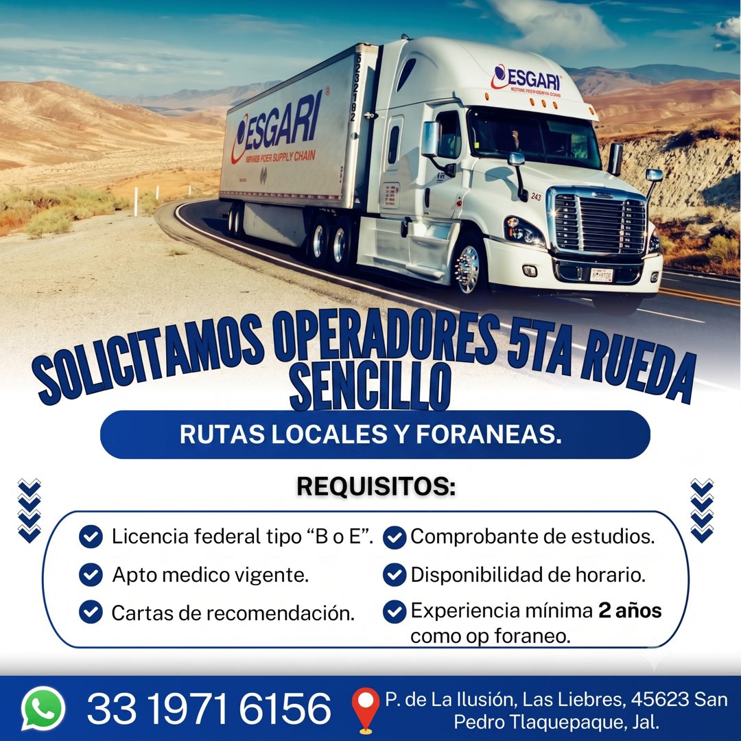Banner del anuncio de la vacante: CESGARI · INCETTRINE PRIE · DEINVA GONAS · DESGARI · MAVRE PEER SUPPLY CHAIN · 243 · SOLICITAMOS OPFRAIORES SIA RUEDA · SENCILLO · RUTAS LOC