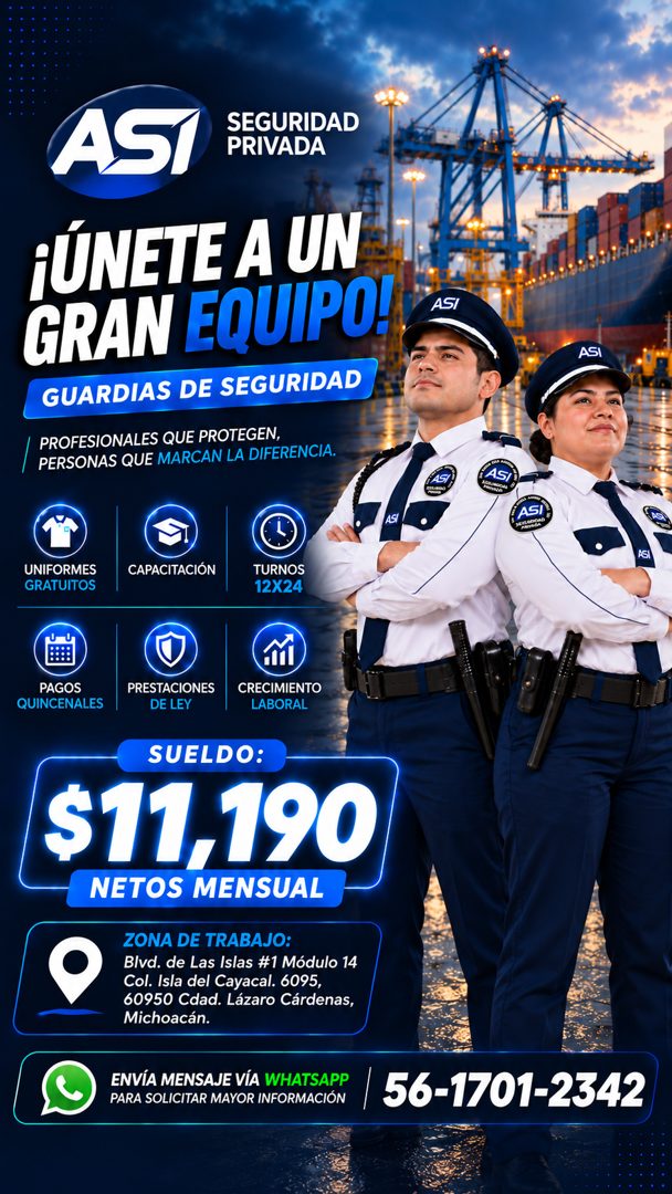 Banner del anuncio de la vacante: AST · SEGURIDAD · PRIVADA · ¡ÚNETE A UN · GRAN EQUIPO · GUARDIAS DE SEGURIDAD · PROFESIONALES QUE PROTEGEN, · PERSONAS QUE MARCAN LA DIFEREN