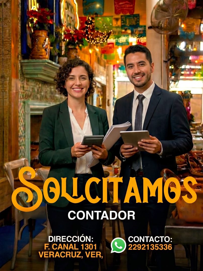 Banner del anuncio de la vacante: SOUCITAMOS · CONTADOR · DIRECCIÓN: · F. CANAL 1301 · VERACRUZ, VER, · CONTACTO: · 2292135336
