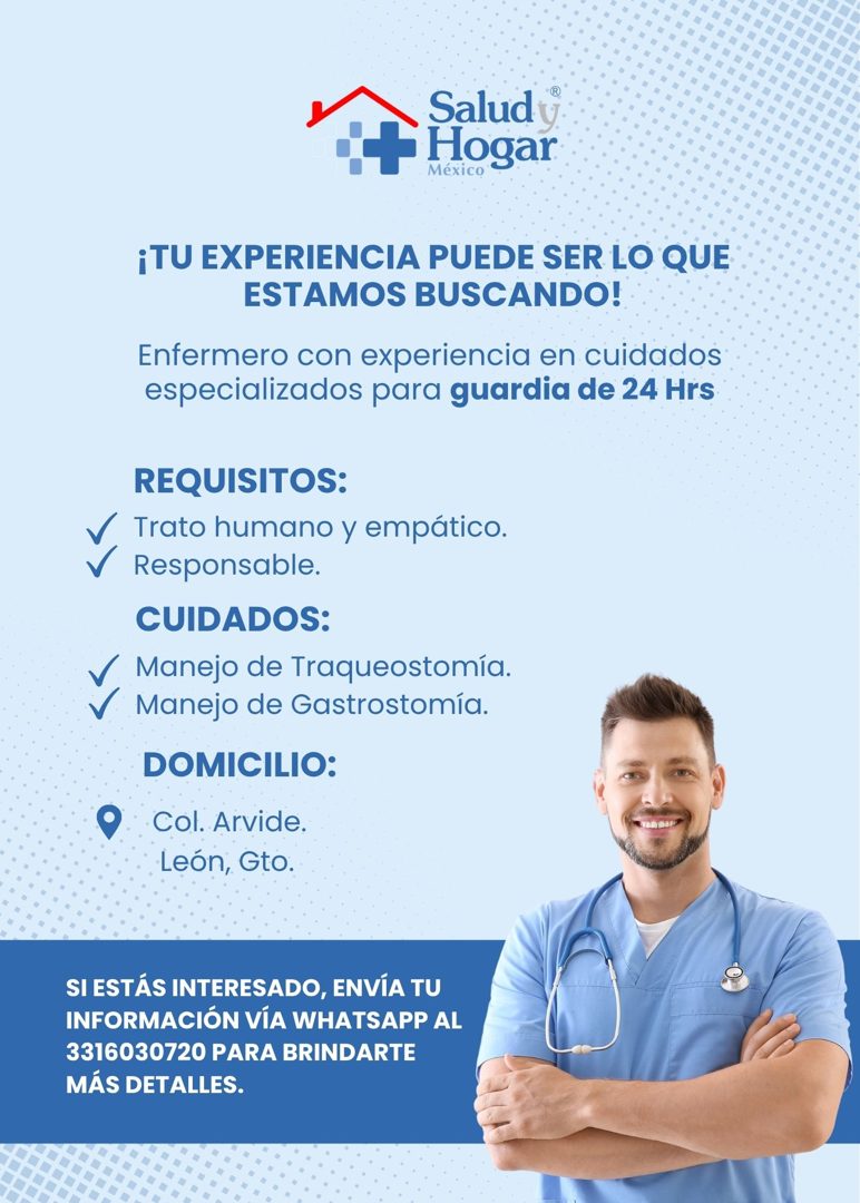Banner del anuncio de la vacante: Salud u · ¢+ Hogar · México · ¡TU EXPERIENCIA PUEDE SER LO QUE · ESTAMOS BUSCANDO! · Enfermero con experiencia en cuidados · especializados 