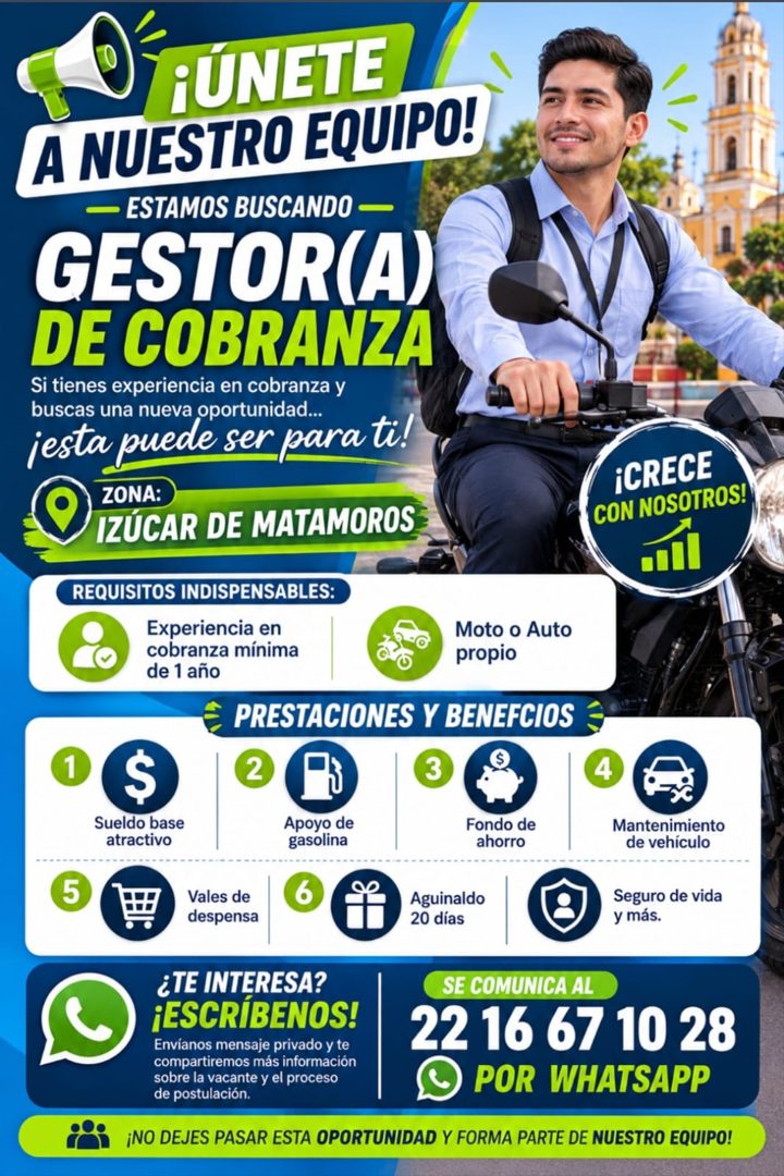 Banner del anuncio de la vacante: ¡UNETE · A NUESTRO EQUIPO! · — ESTAMOS BUSCANDO - · GESTOR(A) · DE COBRANZA · Si tienes experiencia en cobranza y · buscas una nueva oportun