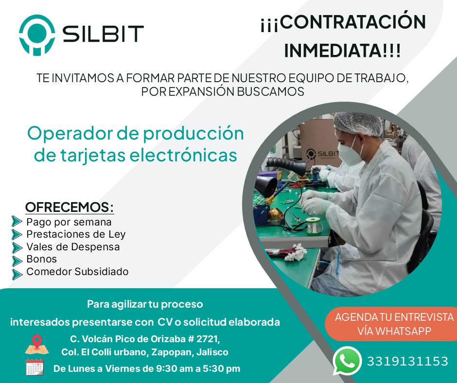 Banner del anuncio de la vacante: SILBIT · ¡¡¡CONTRATACIÓN · INMEDIATA!!! · TE INVITAMOS A FORMAR PARTE DE NUESTRO EQUIPO DE TRABAJO, · POR EXPANSIÓN BUSCAMOS · Operador de p