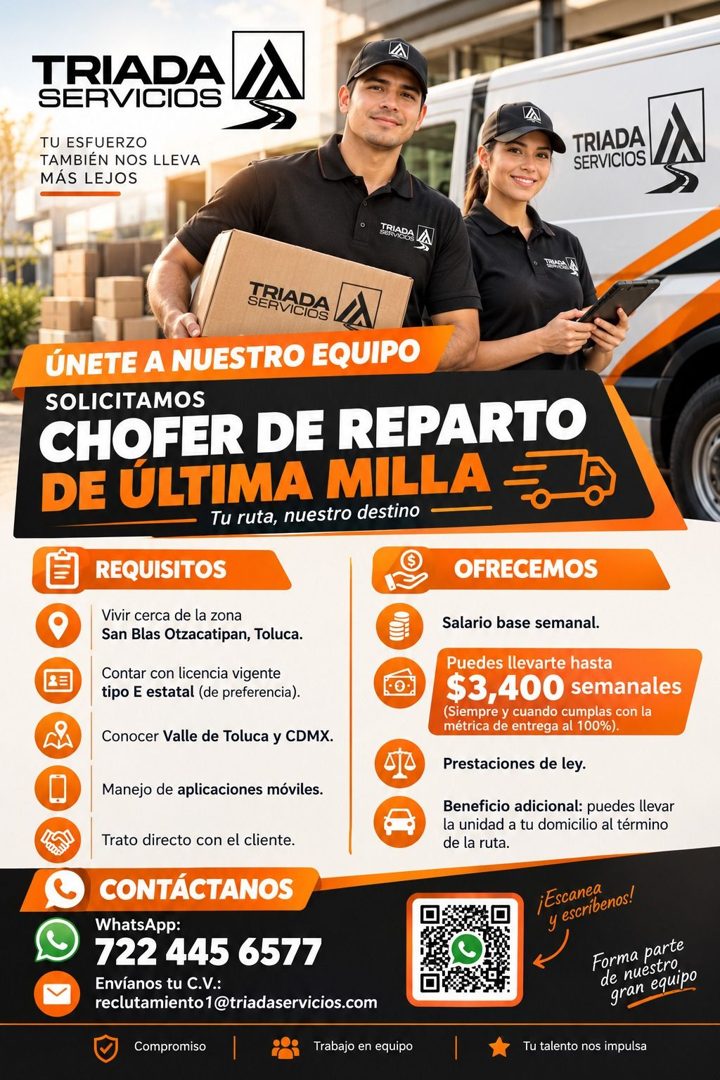 Banner del anuncio de la vacante: TRIADA · SERVICIOS · TU ESFUERZO · TAMBIÉN NOS LLEVA · MÁS LEJOS · TRIADA · SERVICIOS · TIRABA LA · TRAS NY · TRIADA · SERVICIOS · ÚNETE A N