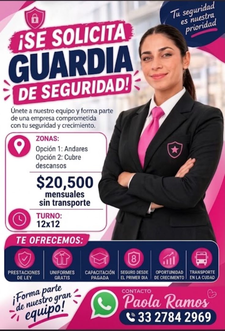 Banner del anuncio de la vacante: Tu seguridad · es nuestra · prioridad · ISE SOLICITA · GUARDIA · DE SEGURIDAD! · Únete a nuestro equipo y forma parte · de una empresa compr