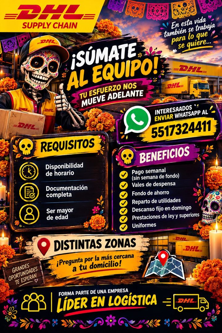 Banner del anuncio de la vacante: SUPPLY CHAIN · En esta vida · también se trabaja · para lo que · se quiere... · ¡SÚMATE · AL EQUIPO! · TU ESFUERZO NOS · MUEVE ADELANTE · 2H
