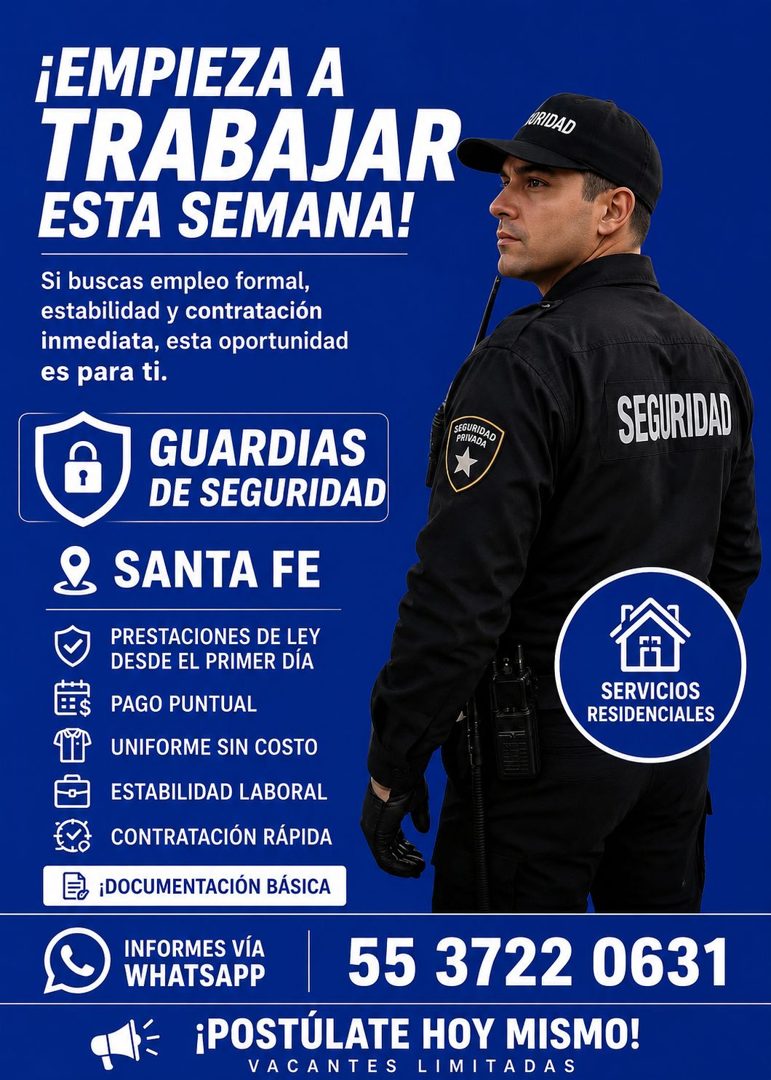 Banner del anuncio de la vacante: ¡EMPIEZA A · TRABAJAR · ESTA SEMANA! · Si buscas empleo formal, · estabilidad y contratación · inmediata, esta oportunidad · es para ti. · O