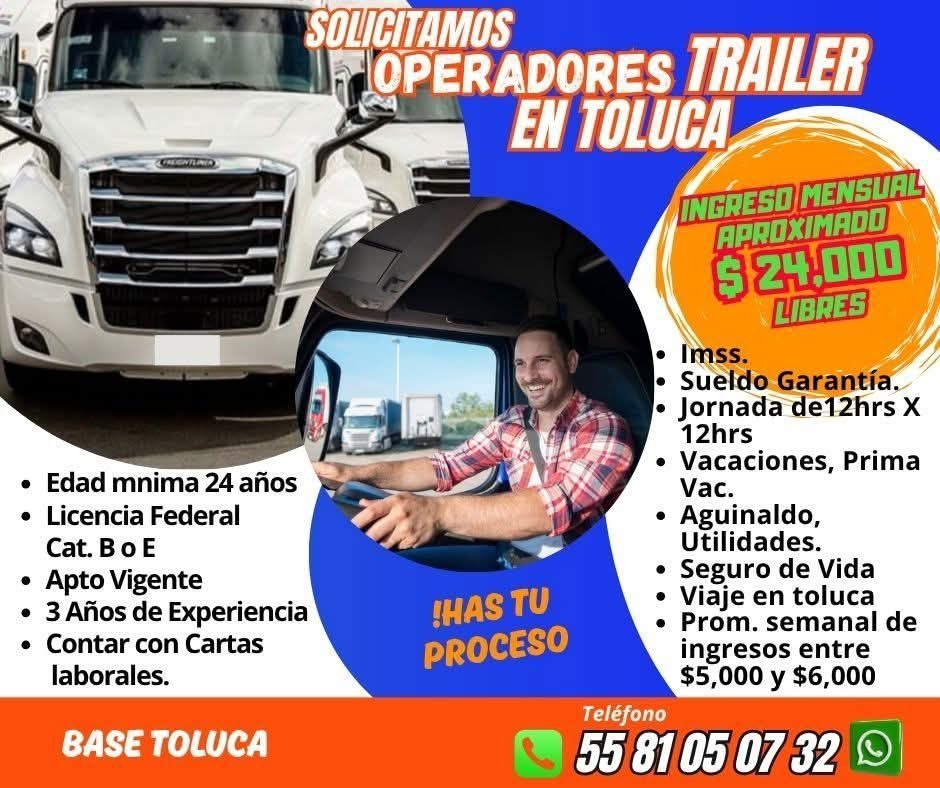 Banner del anuncio de la vacante: • Edad mnima 24 años · • Licencia Federal · Cat. B o E · • Apto Vigente · • 3 Años de Experiencia · • Contar con Cartas · laborales. · BASE 