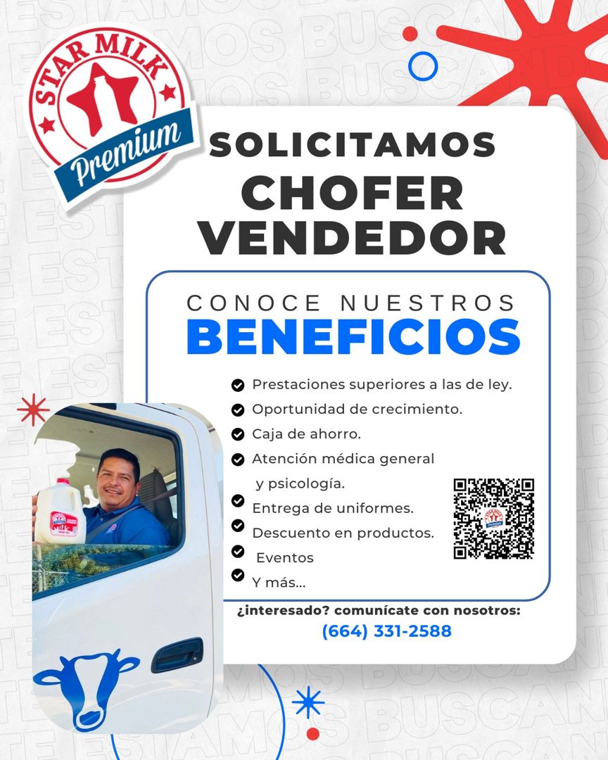 Banner del anuncio de la vacante: Premium · SOLICITAMOS · CHOFER · VENDEDOR · 3 EST · ES · * · wilk · CONOCE NUESTROS · BENEFICIOS · Prestaciones superiores a las de ley. · •