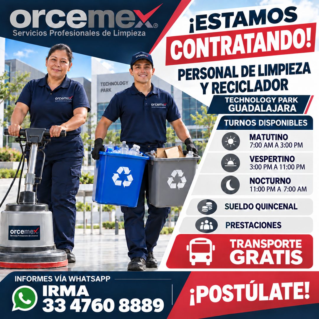Banner del anuncio de la vacante: orcemex · Servicios Profesionales de Limpieza · orcemex · TECHNOLOGY · PARK · orcemex · orcemex · orcemex · Servicios Profesionales de Urpin