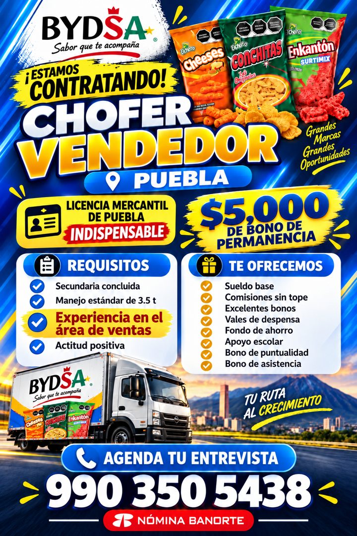 Banner del anuncio de la vacante: BYDSA · Sabor que te acompaña · IChato · Tataro · ¡ ESTAMOS · Cheeses · Echaro · CONCHHAS · Elkantón · SURTIMIX · CONTRATANDO! · 1as · Ortin
