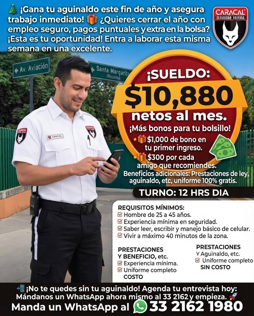 Banner del anuncio de la vacante: ¡Gana tu aguinaldo este fin de año y asegura · trabajo inmediato! · ¿Quieres cerrar el año con · empleo seguro, pagos puntuales y extra en l