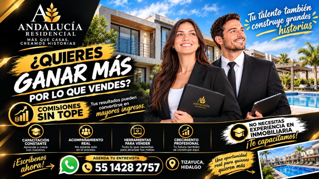 Banner del anuncio de la vacante: Tu talento también · → construye grandes · historias · ANDALUCÍA · RESIDENCIAL · MÁS · QUE CASAS · CREAMOS HISTORIAS · ¿QUIERES · GANAR MÁS 