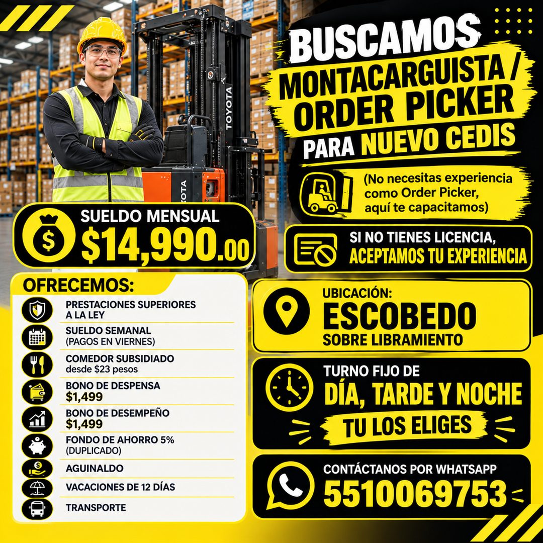Banner del anuncio de la vacante: OTA · SUELDO MENSUAL · $14,990.00 · OFRECEMOS: · PRESTACIONES SUPERIORES · A LA LEY · SUELDO SEMANAL · (PAGOS EN VIERNES) · COMEDOR SUBSIDIA