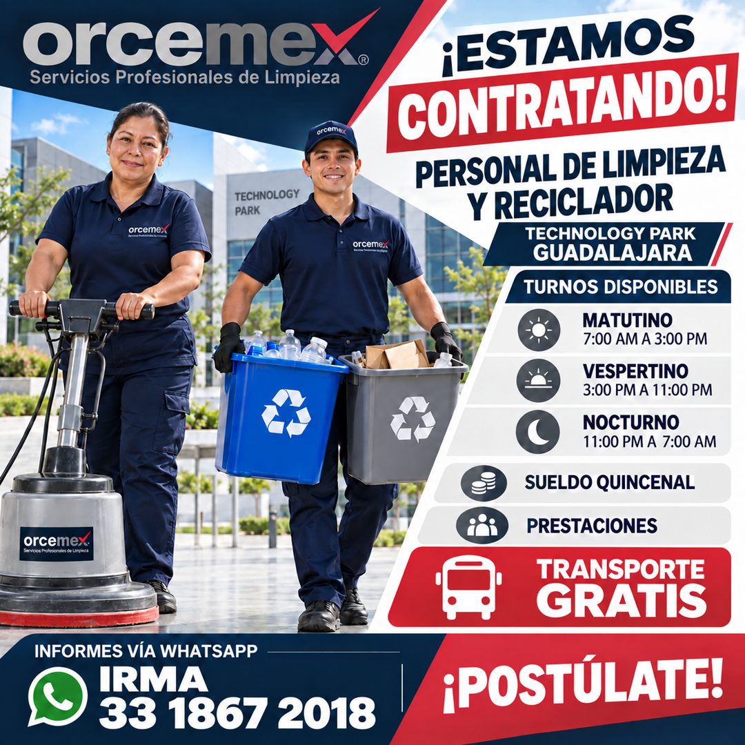 Banner del anuncio de la vacante: orcemex. · Servicios Profesionales de Limpieza · orcemex · TECHNOLOGY · PARK · orcemex · orcemex · orcemex · Servolos Prolesionales de Urpie