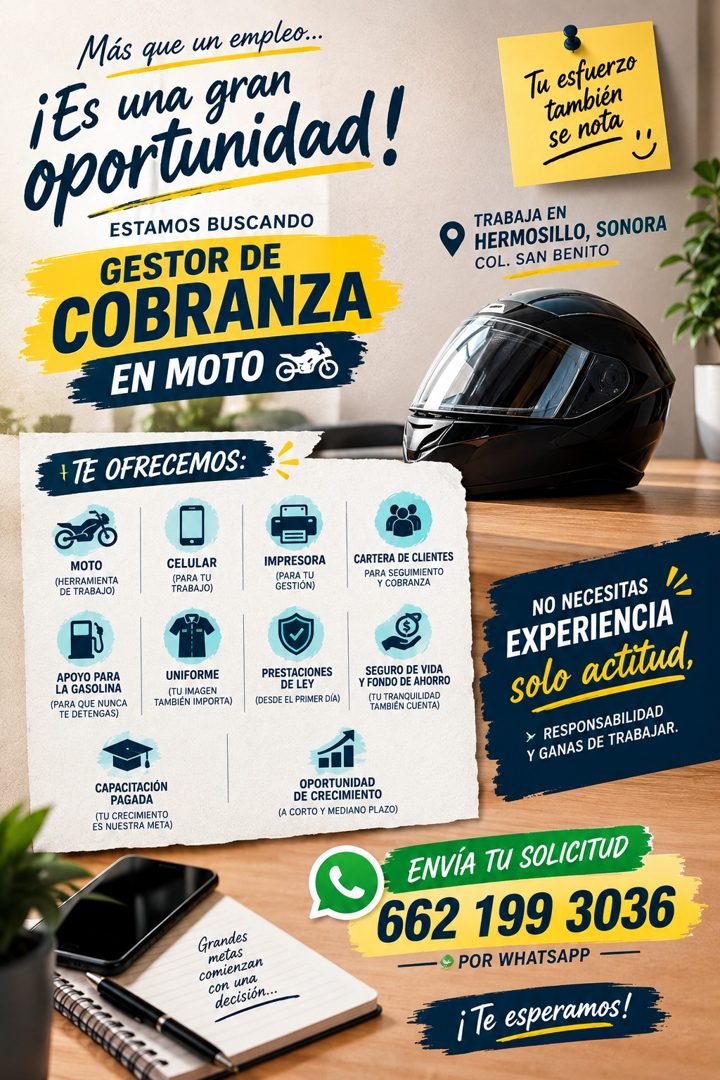 Banner del anuncio de la vacante: Más que un empleo... · ¡Es una gran · oportunidad! · ESTAMOS BUSCANDO · GESTOR DE · COBRANZA · EN MOTO CO · Tu esfuerzo · tambien · se nota 