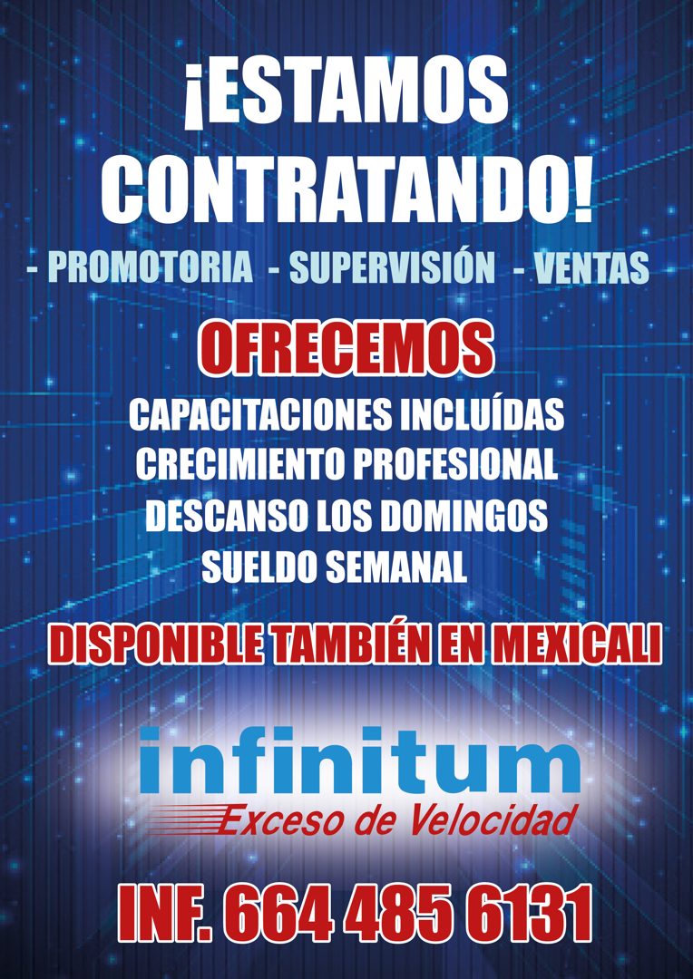 Banner del anuncio de la vacante: ¡ESTAMOS · CONTRATANDO! · - PROMOTORIA - SUPERVISIÓN - VENTAS · OFRECEMOS · CAPACITACIONES INCLUIDAS · CRECIMIENTO PROFESIONAL · DESCANSO LO