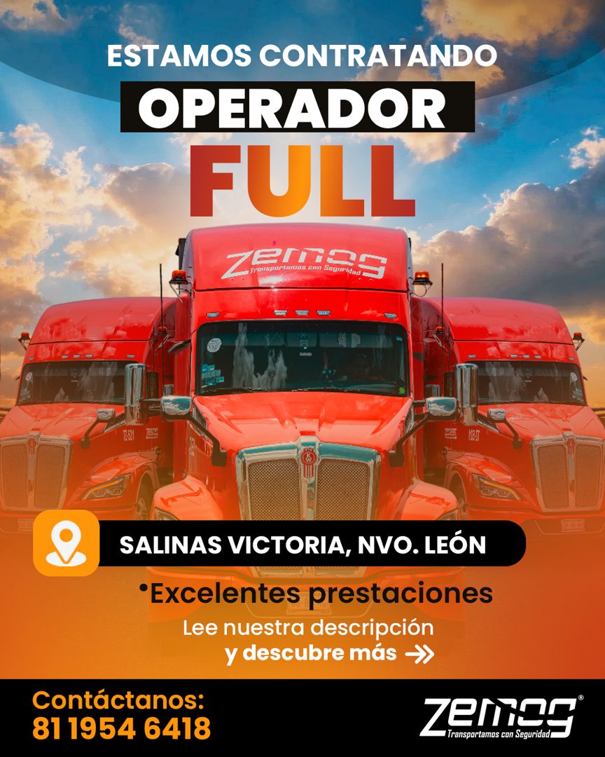 Banner del anuncio de la vacante: ESTAMOS CONTRATANDO · OPERADOR · FULL · SALINAS VICTORIA, NVO. LEÓN · •Excelentes prestaciones · Lee nuestra descripción · y descubre más → 